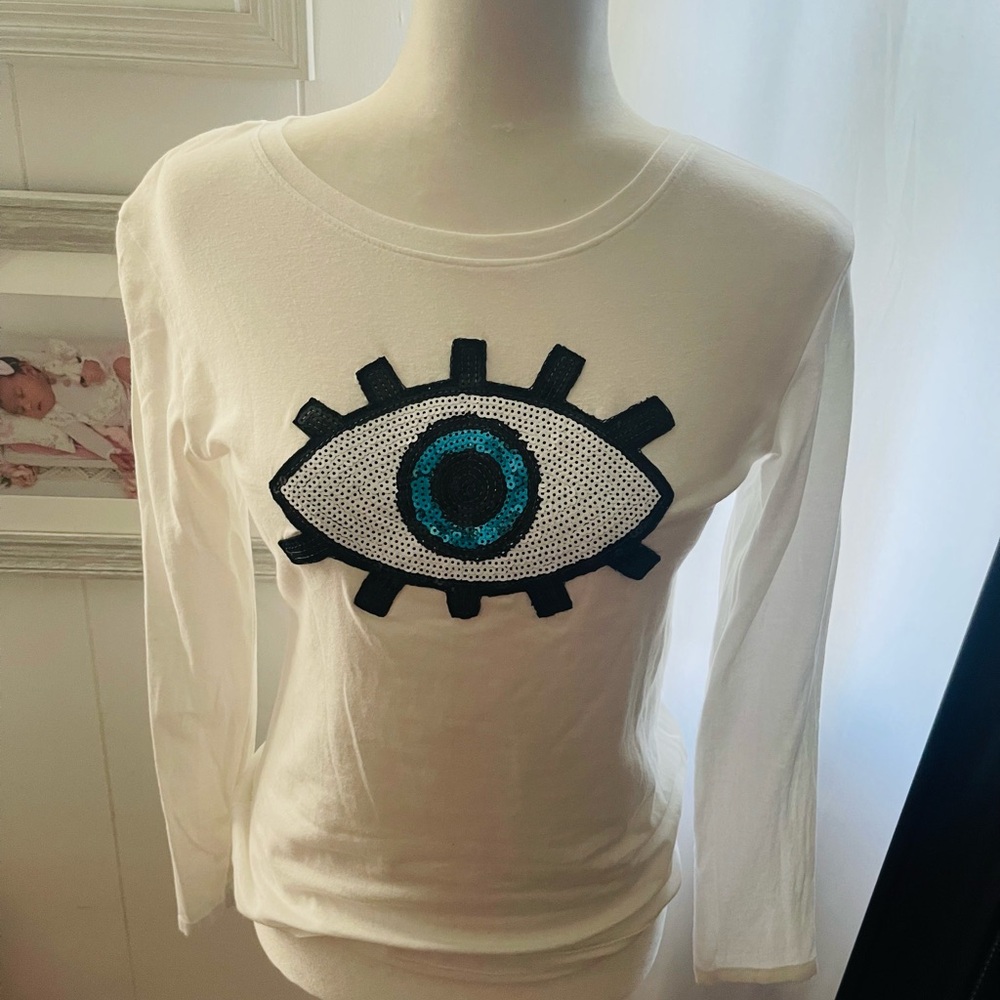 Blouse white evil eye ! Size  large